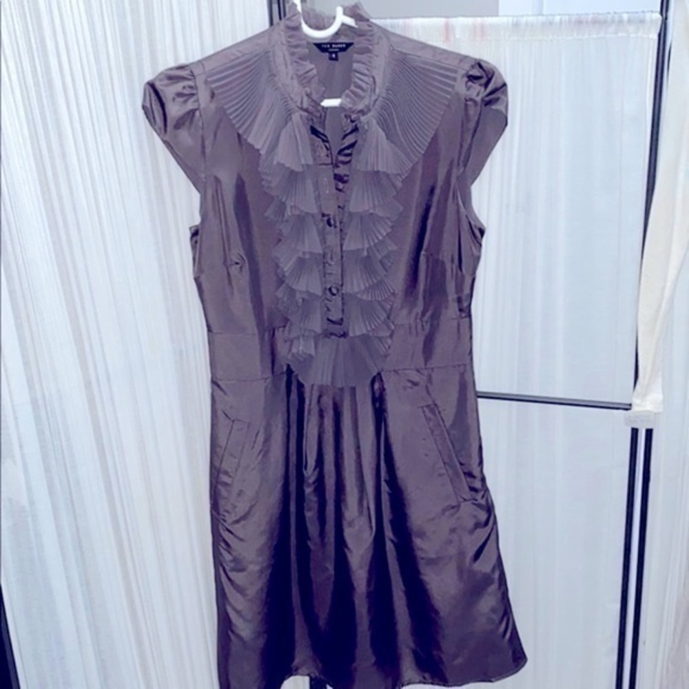 NWOT TED BAKER grey silk ruffle dress